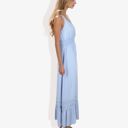 Blue Large Sleeveless Wrap Midi Dress Smocked Waist Lace Trim