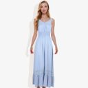 Blue Medium Sleeveless Wrap Midi Dress Smocked Waist Lace Trim