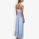 Blue Medium Sleeveless Wrap Midi Dress Smocked Waist Lace Trim