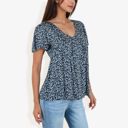 Black Large V-Neck Floral Print Short Sleeve Casual Top