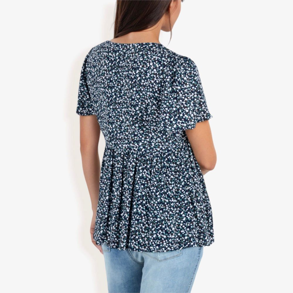 V-Neck Floral Print Short Sleeve Casual Top