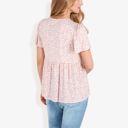 Pink XXL V-Neck Floral Print Short Sleeve Casual Top