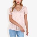 Pink Large V-Neck Floral Print Short Sleeve Casual Top