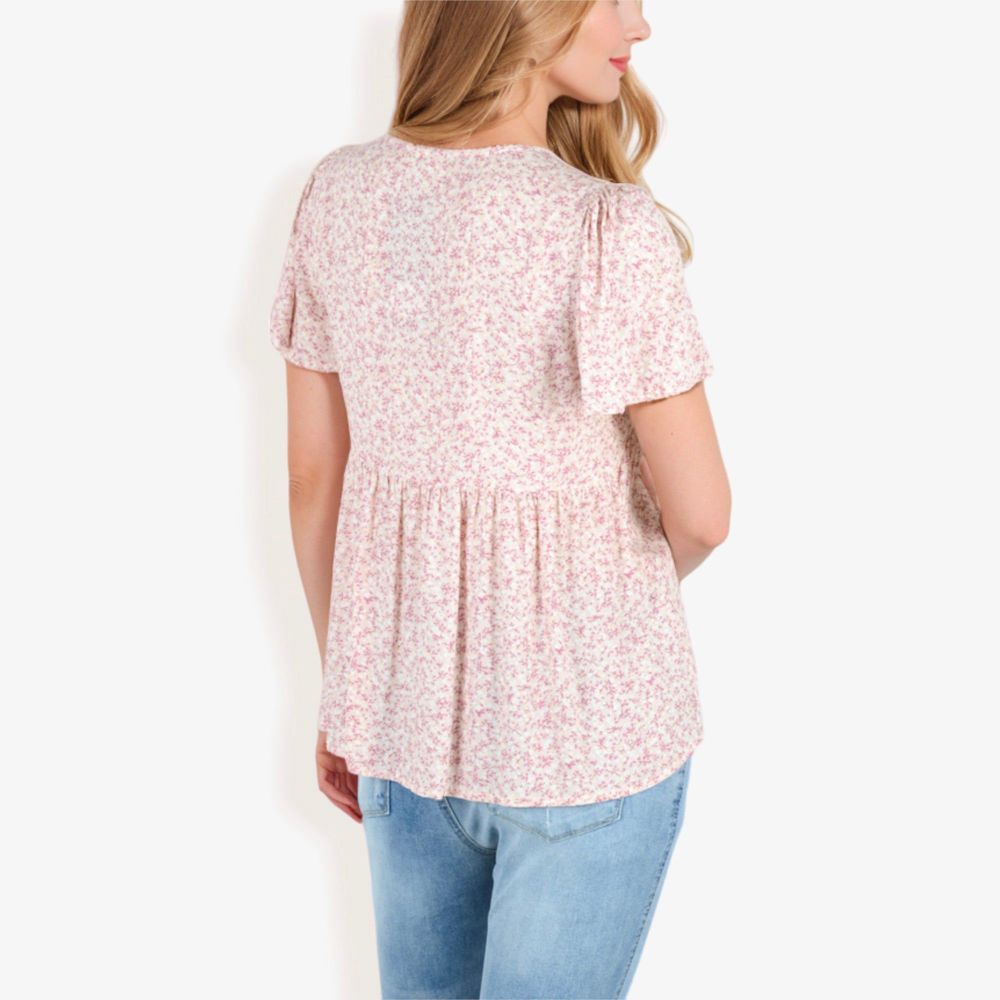 V-Neck Floral Print Short Sleeve Casual Top