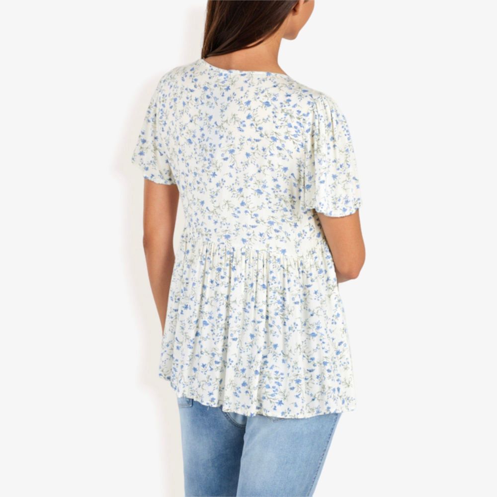 V-Neck Floral Print Short Sleeve Casual Top