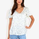 Green Large V-Neck Floral Print Short Sleeve Casual Top