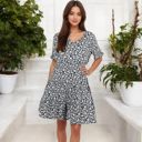  V-Neck Floral Print Ruffle Hem Dress with Short Sleeves