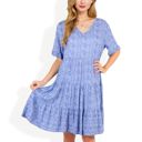 Blue XXL V-Neck Floral Print Ruffle Hem Dress with Short Sleeves