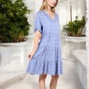 Blue XXL V-Neck Floral Print Ruffle Hem Dress with Short Sleeves