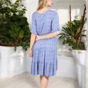 Blue XXL V-Neck Floral Print Ruffle Hem Dress with Short Sleeves