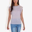  Cap Sleeve Knit Top with Sheer Lace Shoulder Detail and Relaxed Fit Casual T-Shirt