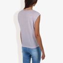  Cap Sleeve Knit Top with Sheer Lace Shoulder Detail and Relaxed Fit Casual T-Shirt