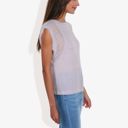  Cap Sleeve Knit Top with Sheer Lace Shoulder Detail and Relaxed Fit Casual T-Shirt