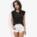 Black XXL Cap Sleeve Knit Top with Sheer Lace Shoulder Detail and Relaxed Fit Casual T-Shirt