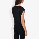 Black XXL Cap Sleeve Knit Top with Sheer Lace Shoulder Detail and Relaxed Fit Casual T-Shirt