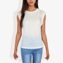 White XXL Cap Sleeve Knit Top with Sheer Lace Shoulder Detail and Relaxed Fit Casual T-Shirt