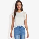 White XXL Cap Sleeve Knit Top with Sheer Lace Shoulder Detail and Relaxed Fit Casual T-Shirt