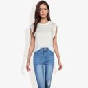 White XXL Cap Sleeve Knit Top with Sheer Lace Shoulder Detail and Relaxed Fit Casual T-Shirt