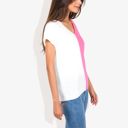 Pink Large V-Neck Short Sleeve Knit Sweater Top with Color Block Design Casual Loose Fit Pullover