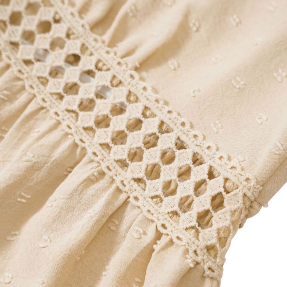 Crochet Detail Clip Dot Textured Ruffle Flared Dress