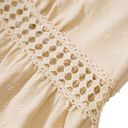 Beige Medium Crochet Detail Clip Dot Textured Ruffle Flared Dress