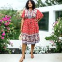  Plus Size Paisley Floral Boho Print Tie Waist Midi Dress