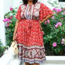  Plus Size Paisley Floral Boho Print Tie Waist Midi Dress