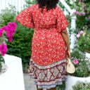  Plus Size Paisley Floral Boho Print Tie Waist Midi Dress