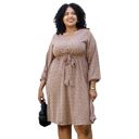 Brown 1X Plus Size Leopard Print Tunic  Dress with Faux Button Front