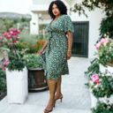  Plus Size Green and Pink Flared Tunic Floral Print Dress