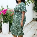  Plus Size Green and Pink Flared Tunic Floral Print Dress