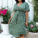 Green 1X Plus Size Green and Pink Flared Tunic Floral Print Dress