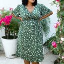 Green 1X Plus Size Green and Pink Flared Tunic Floral Print Dress