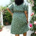 Green 3X Plus Size Green and Pink Flared Tunic Floral Print Dress