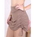 Brown Medium Women's Overlap Waist Ruched Gathered Sport Skort Lined Skirt