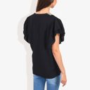 Black XXL V-Neck Ruffle Sleeve Top with Lace Trim Detail and Asymmetrical Design Casual Blouse