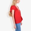 Red XXL V-Neck Ruffle Sleeve Top with Lace Trim Detail and Asymmetrical Design Casual Blouse