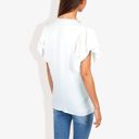 White XXL V-Neck Ruffle Sleeve Top with Lace Trim Detail and Asymmetrical Design Casual Blouse