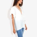 White XXL V-Neck Ruffle Sleeve Top with Lace Trim Detail and Asymmetrical Design Casual Blouse