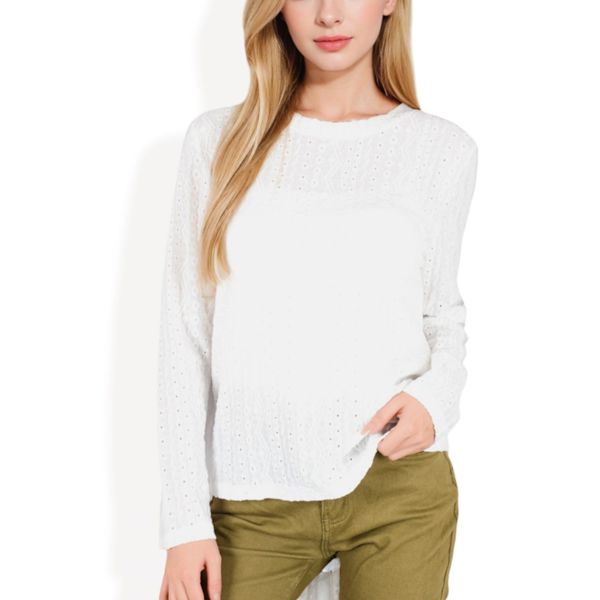 Textured Long Sleeve Knit Top with Crew Neckline