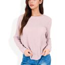 Pink Large Textured Long Sleeve Knit Top with Crew Neckline