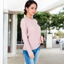 Pink Large Textured Long Sleeve Knit Top with Crew Neckline