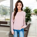 Pink Large Textured Long Sleeve Knit Top with Crew Neckline