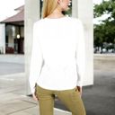 White Large Textured Long Sleeve Knit Top with Crew Neckline