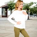 White Large Textured Long Sleeve Knit Top with Crew Neckline