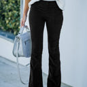 Black Large High Waist Corduroy Flared Pants with Stretch Fabric and Classic Fit