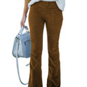 Brown Large High Waist Corduroy Flared Pants with Stretch Fabric and Classic Fit