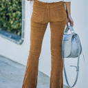 Brown Large High Waist Corduroy Flared Pants with Stretch Fabric and Classic Fit