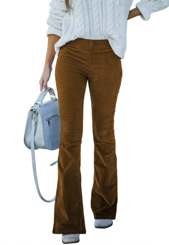 High Waist Corduroy Flared Pants with Stretch Fabric and Classic Fit