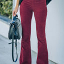 Red Large High Waist Corduroy Flared Pants with Stretch Fabric and Classic Fit